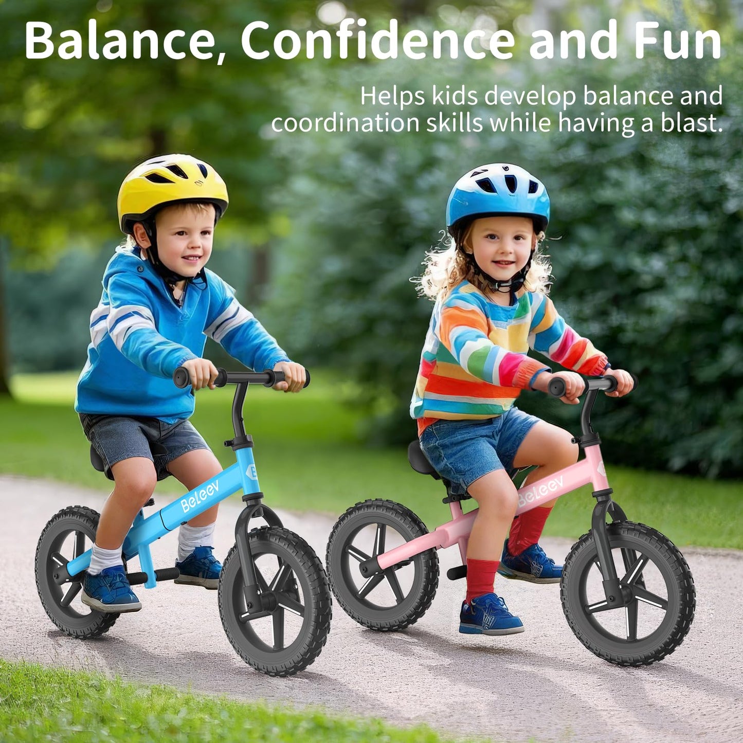 BELEEV C2 Toddler Balance Bike for 2-5 Year Olds with LED Light-Up Wheels, Adjustable Seat & Handlebar & Footrest, 12 inch No-Pedal Training Kids Push Bicycle - Birthday Gift for Boys & Girls (Pink)