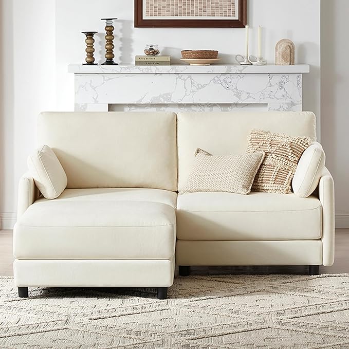CHITA Modular Sectional Loveseat Sofa with Ottoman, Modern Cloud Couch for Living Room and Apartment, 2 Seat Extra Comfty Sofa, Removable Cover, 73.6 Inch Width, Cream