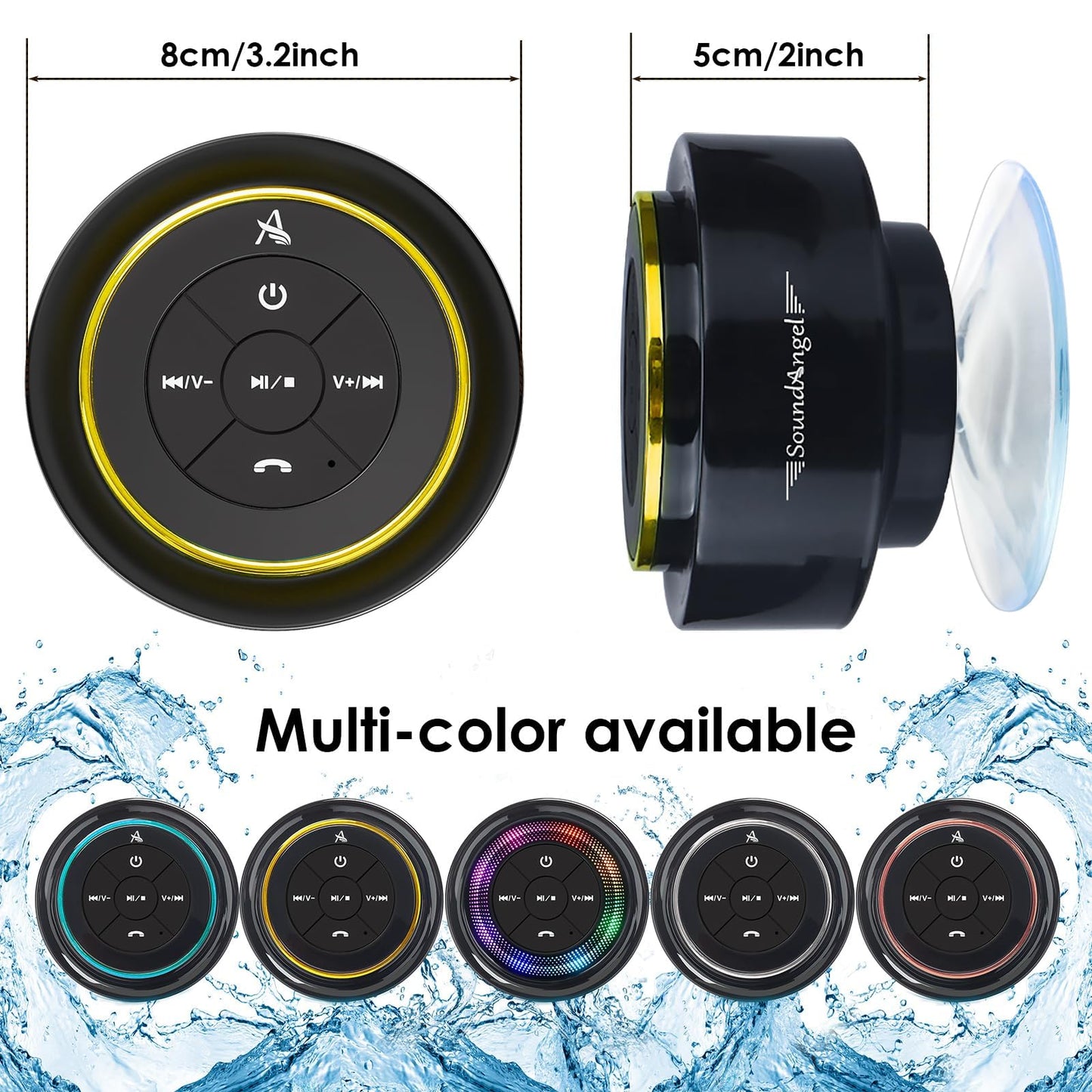 XLeader, Upgraded, Pro Shower Speaker, Certified IPX7 Waterproof Bluetooth Speaker, with Suction cup and Hook clip, Built-in Mic, Crystal Sound & Rich Bass, 12H Playtime, Ideal Gifts - SoundAngel Mate