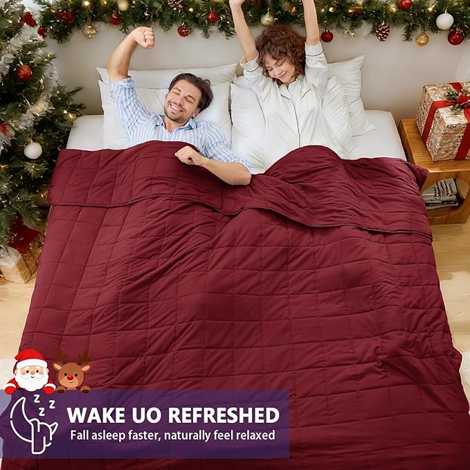 yescool King Size Weighted Blanket for Adults (20 lbs, 80” x 87”, Red) Cooling Heavy Blanket for Sleeping Perfect for 190-210 lbs, Breathable Blanket for Adults & Couple All Season, Machine Washable