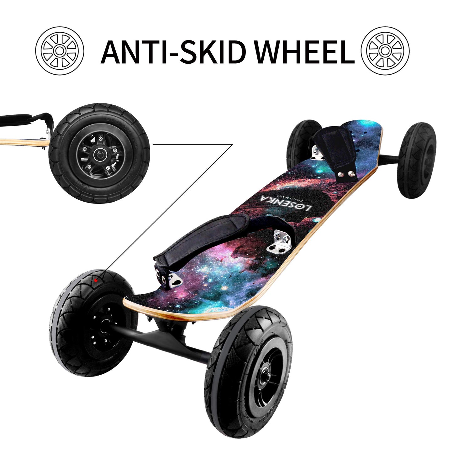 Losenka No-Electric MountainBoard, All Terrain Cross Country Skateboard Mountain Board for Adults Teens, Including Tool, Skateboard Bag, Eraser, Protective Gear, Foot Strap.