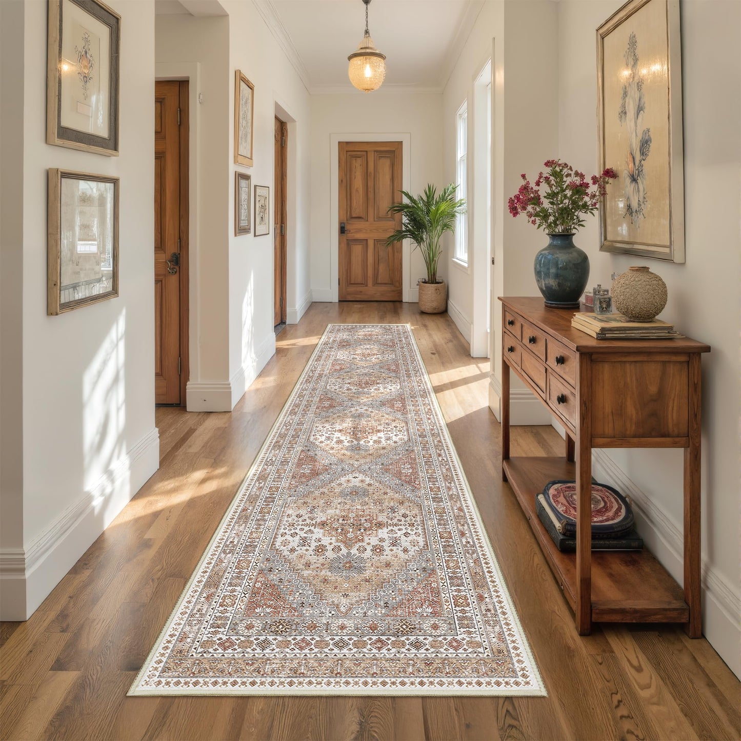 Restydon Hallway Runner Rug 2x12, Extra Long Washable Runner Rugs with Rubber Backing, Non Slip Runner, Vintage Rug Runners for Kitchen Laundry Room Entryway (Orange,2'x12')