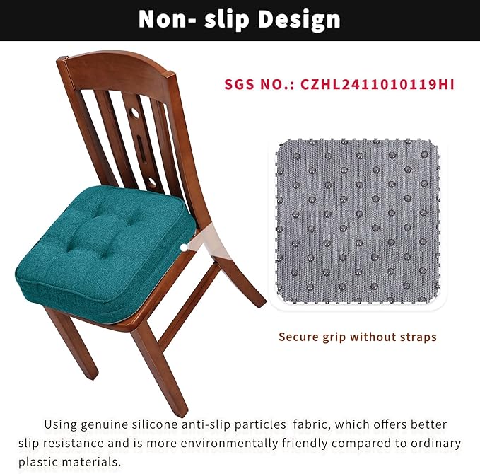 GOFORIT Memory Foam Cushion，Square Seat Cushions for Dining Chairs,Non-Slip Chair Pads with Removable Cover, 16'' x 16'', Blue