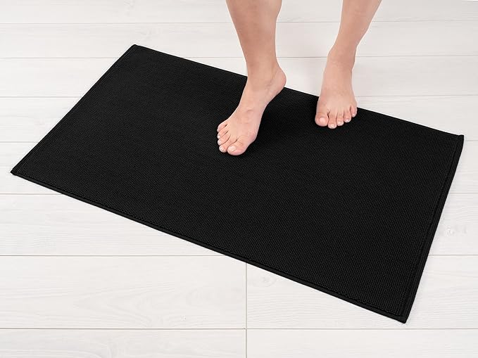 American Soft Linen Bath Rug, 20 in 34 in 100% Cotton Bath Mats Rugs for Bathroom, Slip Reducer Washable Shaggy Form Area Rugs, Black Bath Rug