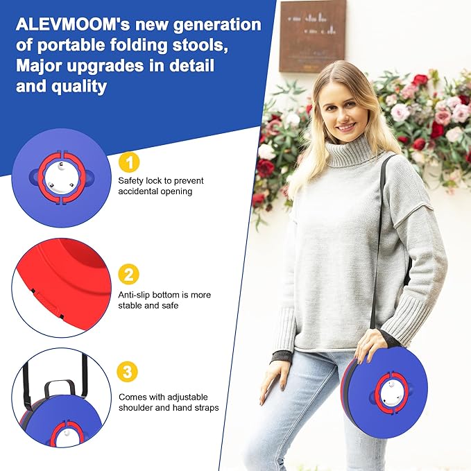ALEVMOOM Upgraded 18.1" XL Collapsible Stool with Cushion, Portable Folding Stools for Adults Capacity 800lbs, Lightweight Telescoping Stool for Camping Travel Fishing Hiking