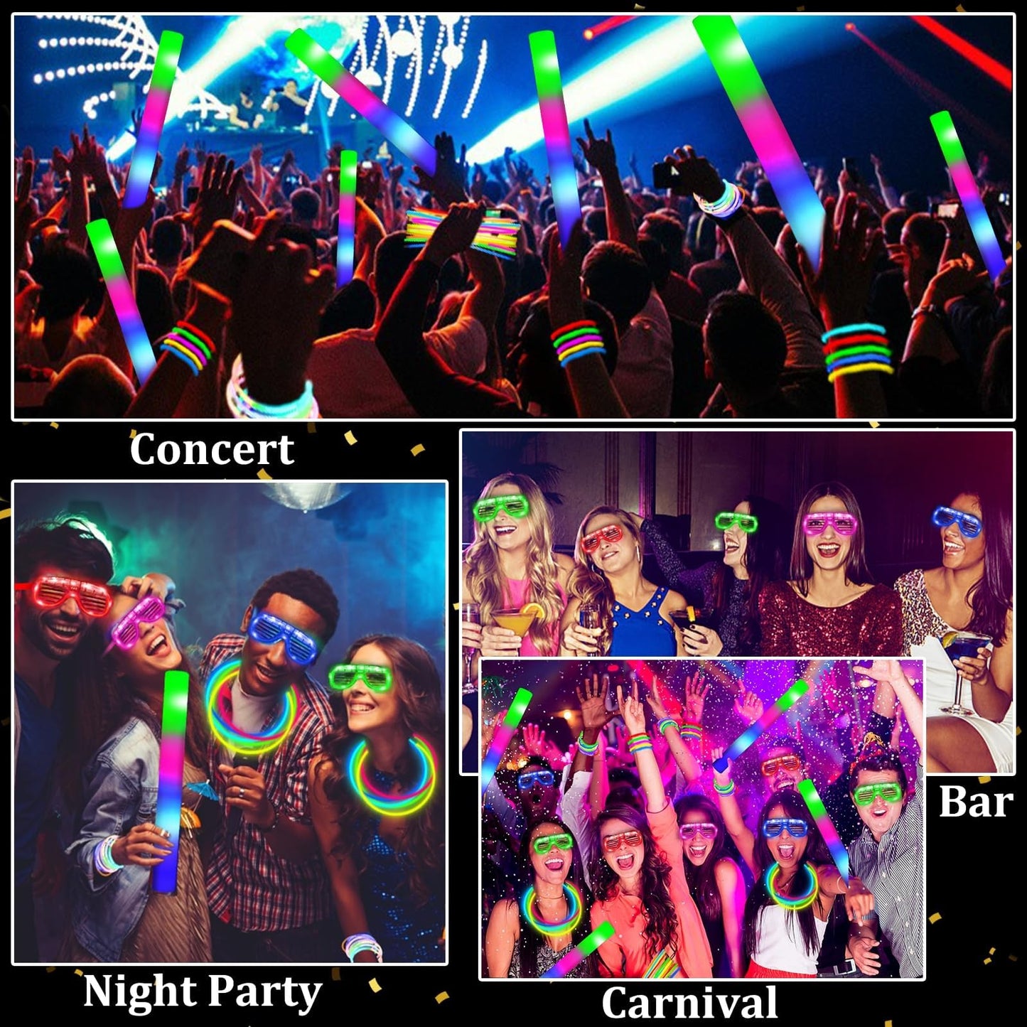 Camlinbo 148 PCS Glow in the Dark Party Supplies- 24 Pcs 16" Foam Glow Sticks, 24 Pcs LED Glasses, 100Pcs Glow Sticks Necklaces Bracelets Light Up Party Favors Pool Party Wedding Concert Halloween