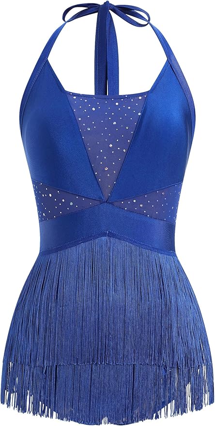 IDOPIP Women Sequin Fringe Bodysuit Sparkly Tassel Romper Jumpsuits Halter Latin Dance Dress Sexy Festival Rave Party Outfits