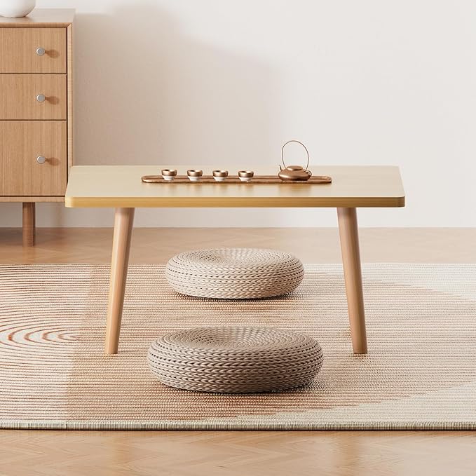 Small Coffee Table for Small Space, Low Table, Floor Table Desk for Sitting on The Floor, Japanese Coffee Table for Living Room, Tatami Tea Tables with Solid Wood Legs, Home Office, Farmhouse, Brown