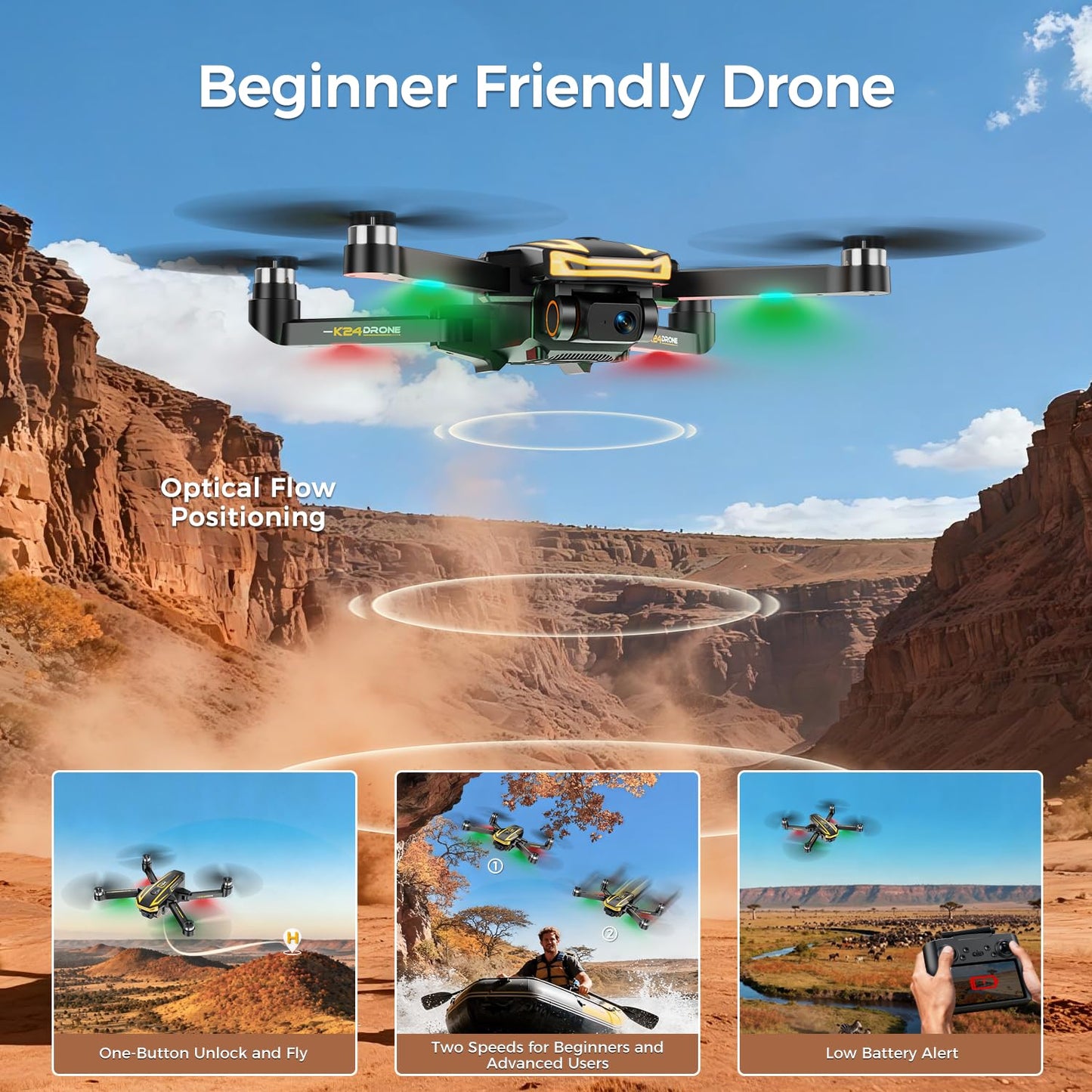 FPV Drone with Camera 4K for Adults,Big Screen on Remote Controller,2 pcs Batteries and Carrying Case,Gift for Men,Easy Fly Quadcopter for Beginners with Optical Flow Positioning
