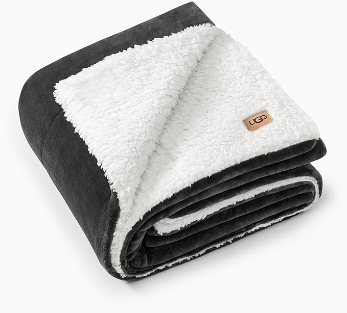 UGG Nita Throw Blanket Soft Reversible Plush Throw for Couch or Bed Washable Warm Fluffy Blanket for College Dorm Essentia...