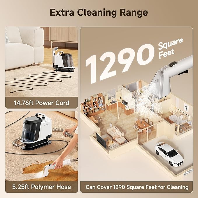 uwant Portable Carpet Cleaner 18Kpa Powerful Suction Upholstery Cleaner Machine for Pet, Spot Cleaner with Specialty Tools for Car, Couch, Rug, Sofa, Furniture (Motor 18Kpa)