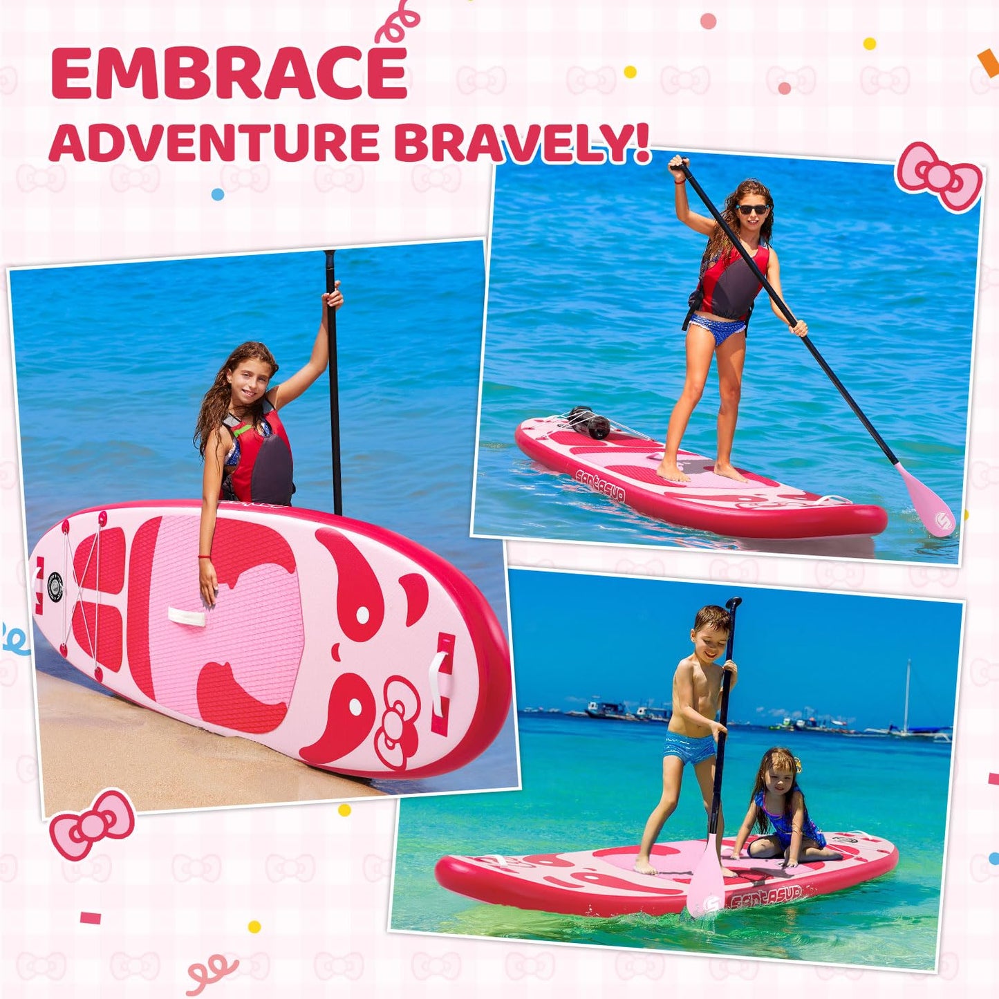 Santasup Kids Inflatable Paddle Board, 8ft Blue Panda with Paddle Board Accessories, Stand Up Paddle Board Durable, Stable Design, Wide Non-Slip Deck, Hand Pump for Youth & Kids