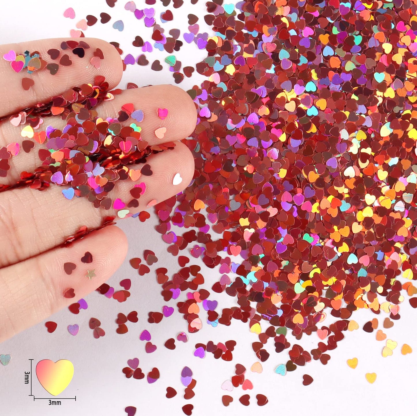 Renfio 1.75 Oz 50g Holographic Loving Heart Shape Shiny Glitter Love Confetti Sequin Glitters Resin Sparkle Chunky Sequins for D