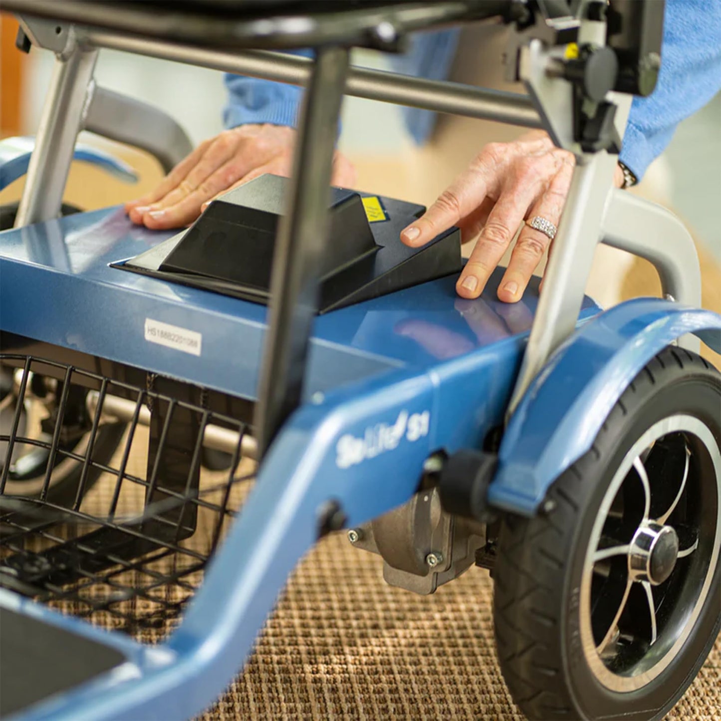 Journey So Lite Folding Power Scooter, 5 mph Max Adjustable Speed, 8-Mile Range, 24V Lithium Battery, Lightweight & Portable for Mobility, Blue
