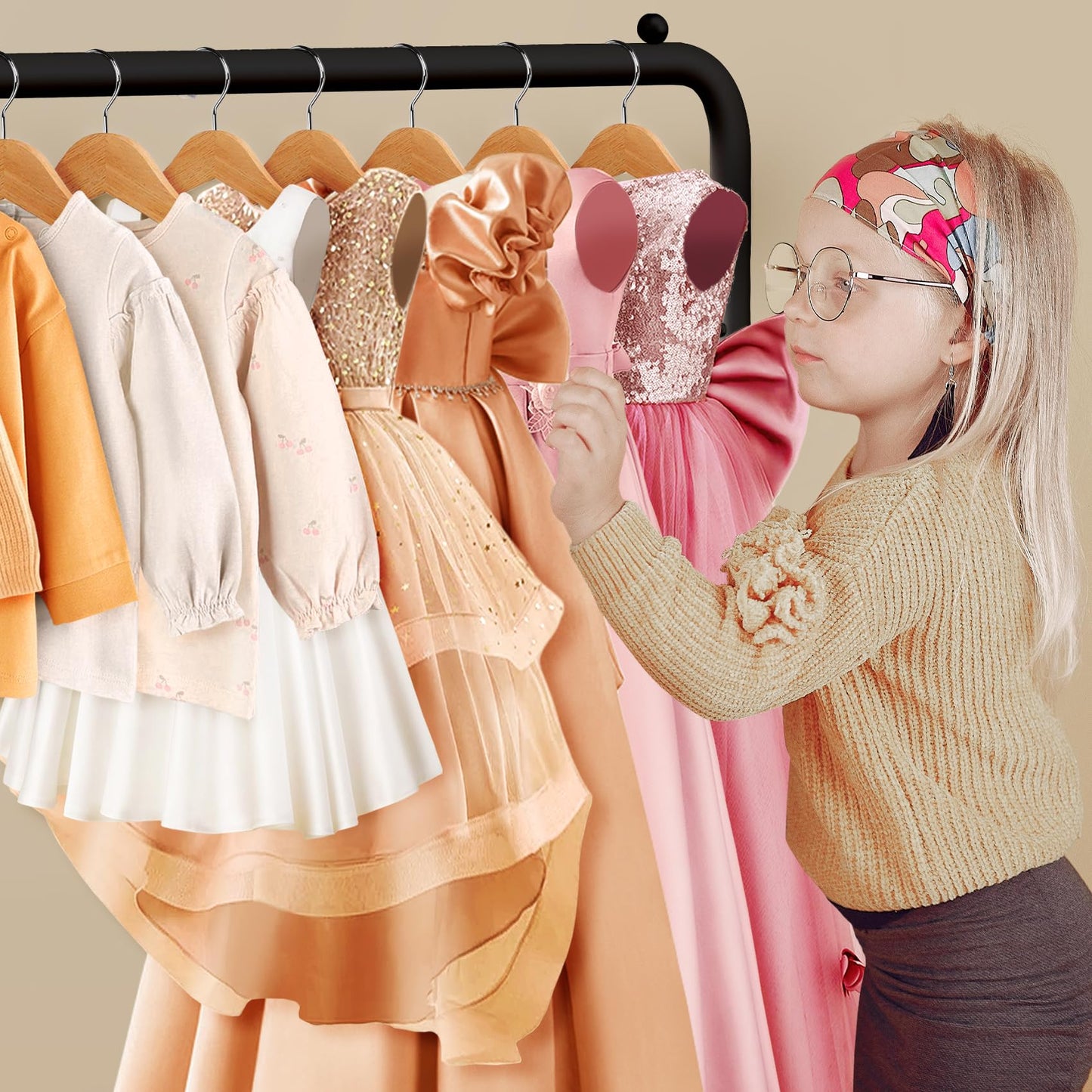 mirolam Kids Clothing Rack - Small Garment Rack - Small Kids Costume Wardrobe Rack with 2 Fabric Floors Storage Shelf - Mini Short Baby Toddler Clothes Rack