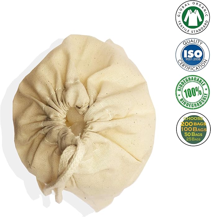 6x8 Inches Natural Cotton Reusable Produce Muslin Bags – Multipurpose Drawstring Storage Pouch for Everyday Use (100)