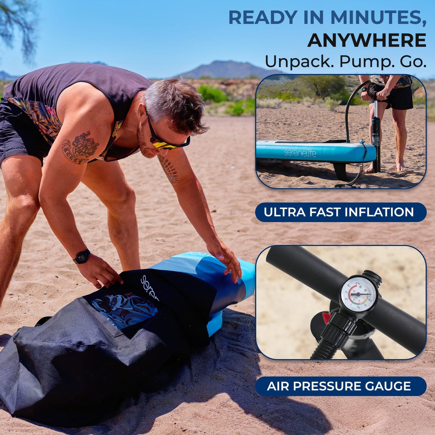 SereneLife 11’6” Inflatable SUP - Pet-Friendly Stand-Up Paddleboard for Adults and Pet Ride Alongs - 35” Wide Stable Design with Non-Slip EVA Deck Pad, Premium SUP Accessories, 485 lbs. Capacity