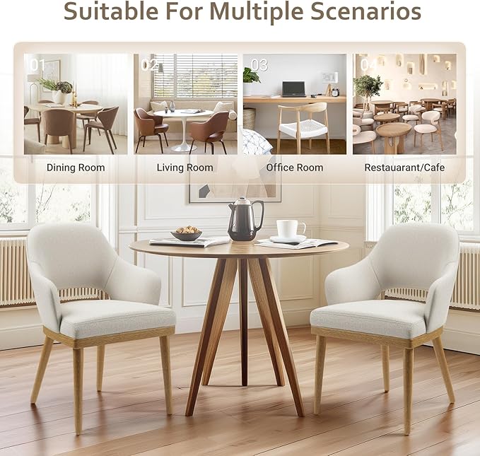 MALOL Wooden Dining Chairs Set of 4, Modern Fabric Upholstered Dining Room Chair, Kitchen Side Chairs, Farmhouse Dinner Chair with Open Back for Kitchen, Beige