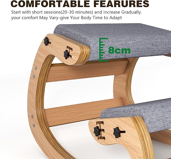 TinyHaven Ergonomic Kneeling Chair with Wooden Frame - Adjustable Height Office Chair with Soft Padding for Back Pain Relief, Posture Correcting Home & Office Desk Chair Wood
