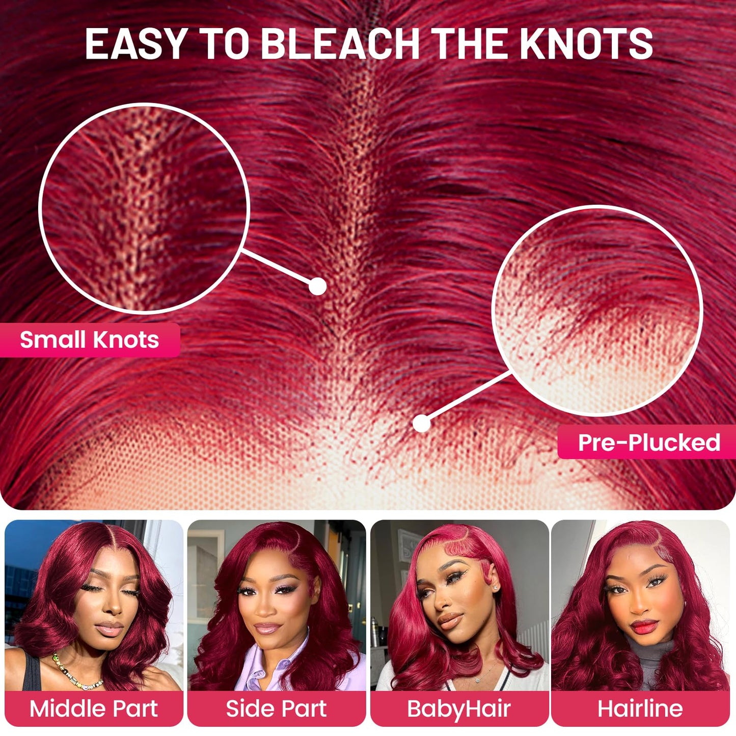 99j Burgundy Lace Front Wigs Human Hair 13x4 Bob Wig Human Hair Pre Plucked 200 Density HD Transparent Body Wave Lace Front Wigs