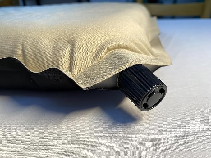 Self-Inflating Seat Cushion,Memory Foam,Stadium Bleacher Airplane Travel Backpacking Camping Long Sitting Office Wokers Car Drivers,2 inches thick,Portable soft durable 210T TPU fabric,Beige+black