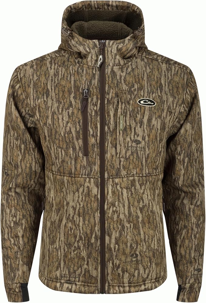 DRAKE Men's MST Hole Shot Hooded Windproof Eqwader 3-Layer Warm Sherpa-Lined Full Zip Hunting Jacket