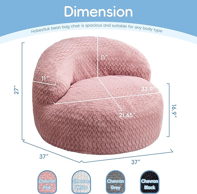 Hobestluk Bean Bag Chair Giant Bean Bag Chairs for Adults Big Bean Bag Chair with Memory Foam Filler Adults Large Beanbag with Faux Fur Cover for Bedroom (Chevron Pink,Large)