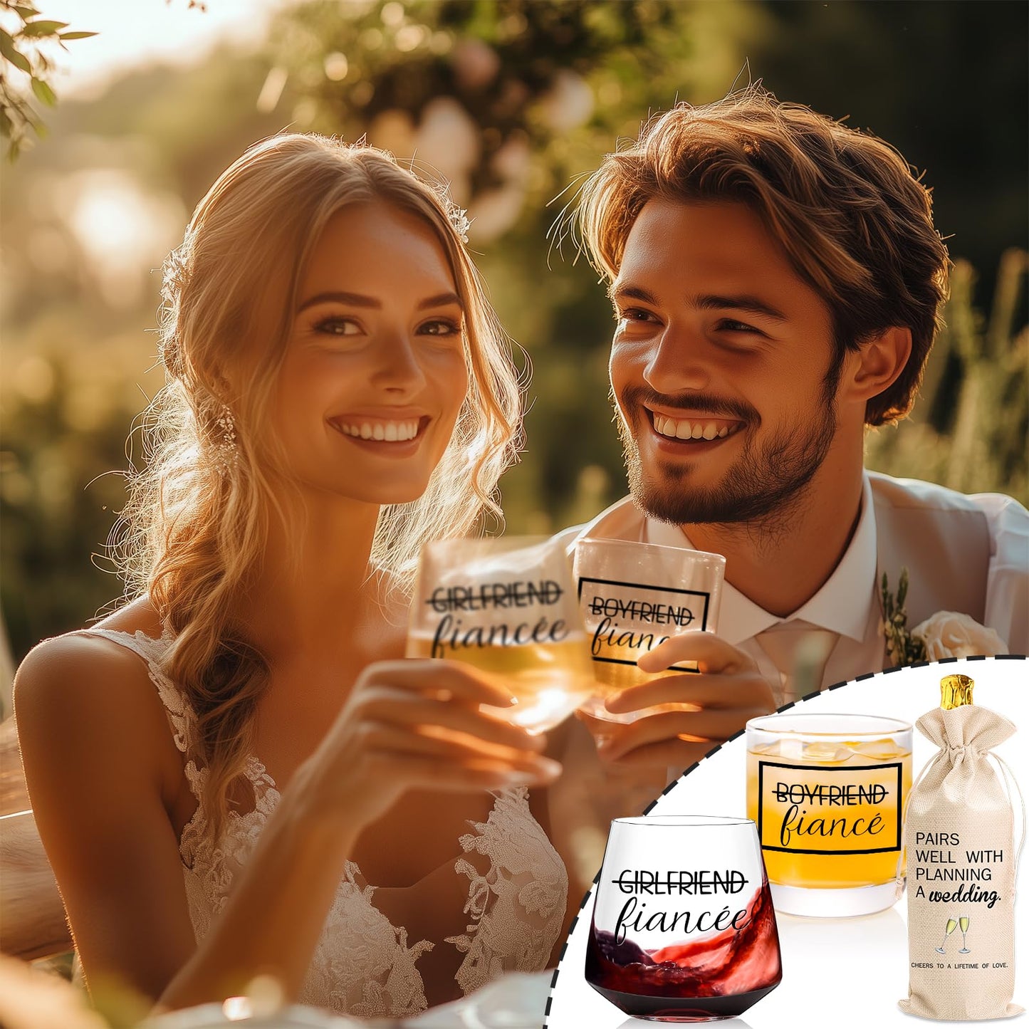 Engagement gifts for couples gifts for Newly Engaged,2025 Engagement present for Her Fiance Fiancee wine glasses for Women,Mr Mrs Gifts engaged gifts for Bridal,Women Engagement Gifts