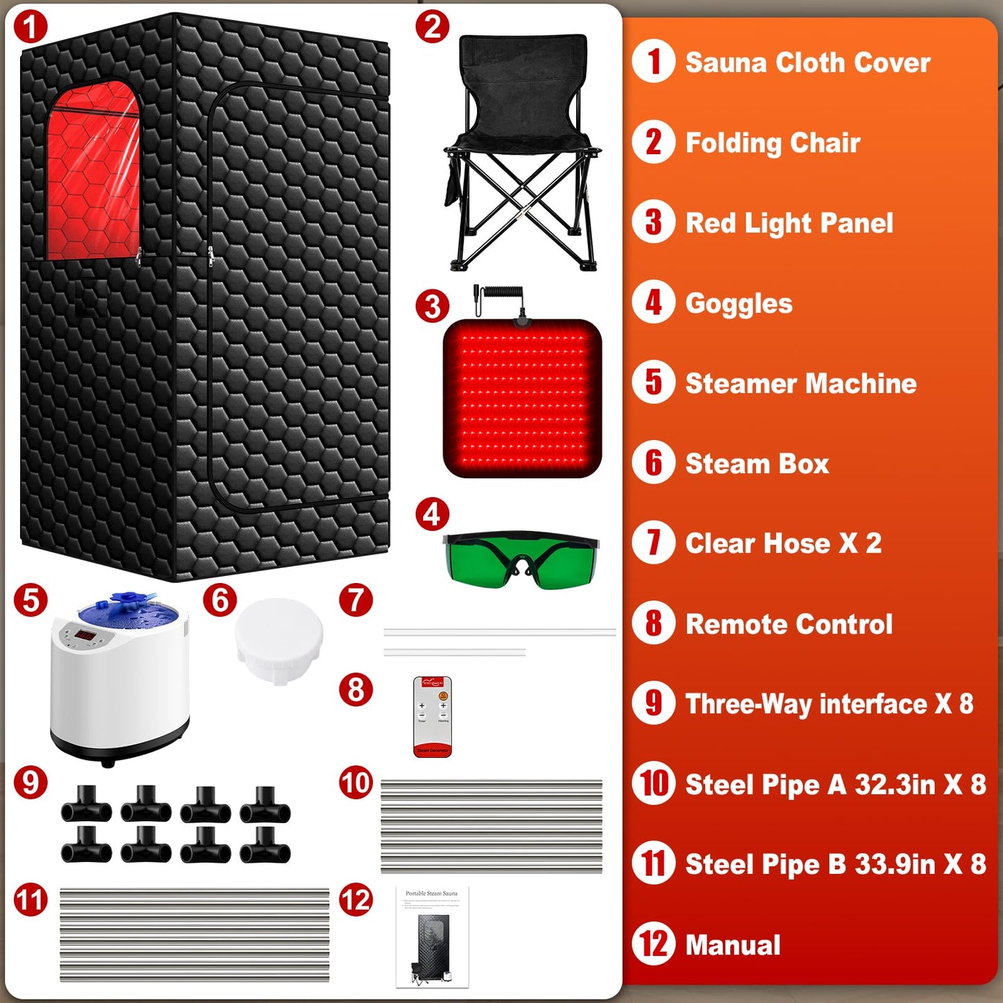 bsdonte Portable Sauna for Home, Infrared Sauna, Upgraded 160 LEDs Red Light Sauna Box, Steam Saunas Tent with 3L Steamer, 15 Temp Levels & 99 Min Timer for Indoor Spa, Relaxation, Detoxification