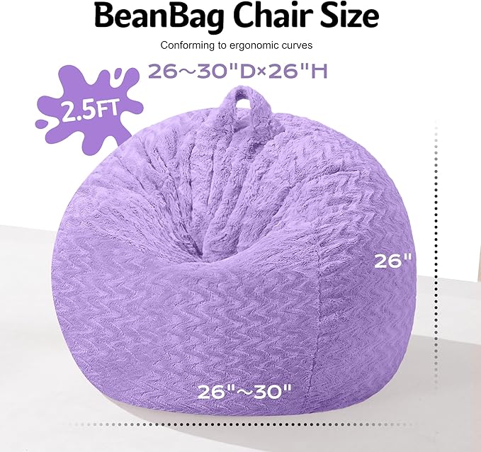 2FT Bean Bag Chair,Giant Bean Bag Chairs for Adults,Big Bean Bags with Memory Foam Filled, Large Beanbag Chairs with Chevron Plush Cover-Purple