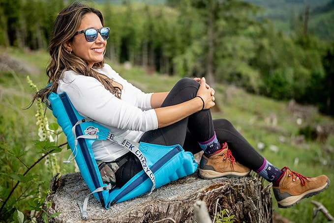 Crazy Creek Inflatable AirCliner Original Chair for Camping, Backpacking, Beaches, Comfort on All Terrains, Adjustable Straps, Compact Design, Dual Purpose, Chair and Pad in one, Big Sky Blue