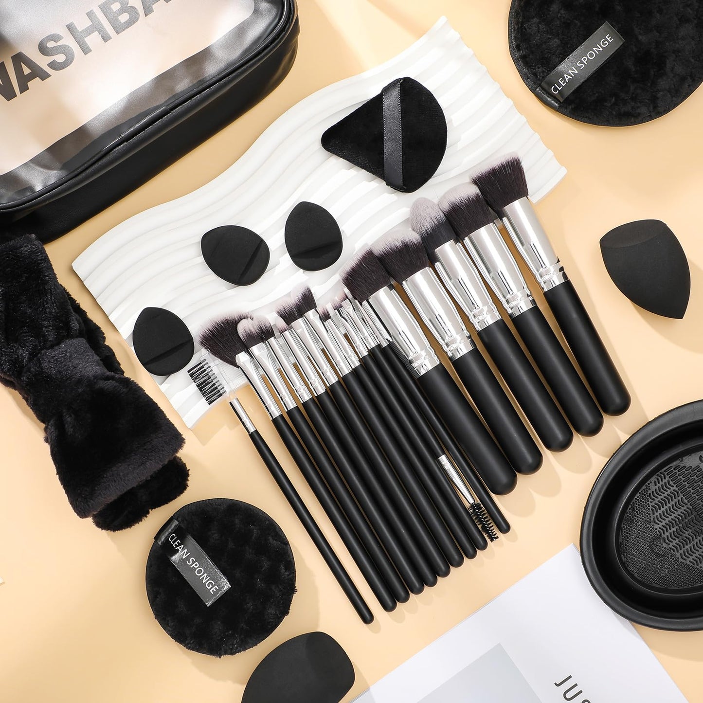 39Pcs Makeup Brush Set, Professional Makeup Brushes with Makeup Sponge, Makeup Storage Bag, Cleaning Tools, Powder Puff for Girl