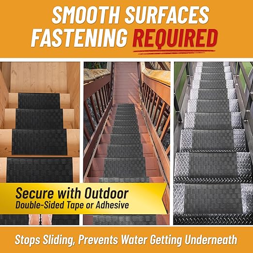 Ottomanson Outdoor Bullnose Stair Treads – Ribbed Heavy-Duty Non Slip Stair Mats – Strong Grip for Concrete, Brick & Textured Steps – Requires Fastening on Wooden & RV Steps, Pack of 5