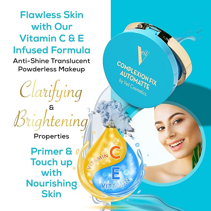 Veil Complexion Fix AutoMatte Mattifying Balm - Anti-Shine Translucent Powderless Makeup - Prime, Set, Mattify, Touch-Up & Remove Oil - Blur Pores & Fine Lines - Smooth Complexion - All Skin Types