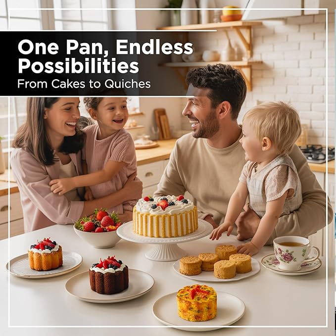 Wrenbury Mini Charlotte Cake Pan - Non-Stick & Food Safe, 6-Cup Fluted Mold, Includes Recipe Book, Easy Release & Clean, Perfect for Buntz Cakes