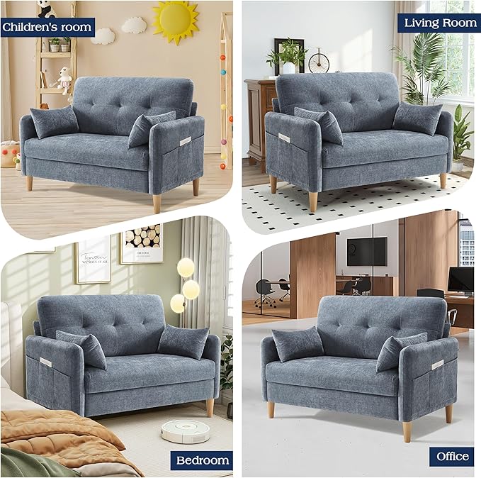 Hanherry Loveseat Sofa, 47” Small Couch for Living Room, Comfy Chenille Fabric Love Seat for Bedroom with Throw Pillow,Removable Cushion Cover,Couches for Small Space,Apartment,Dorm