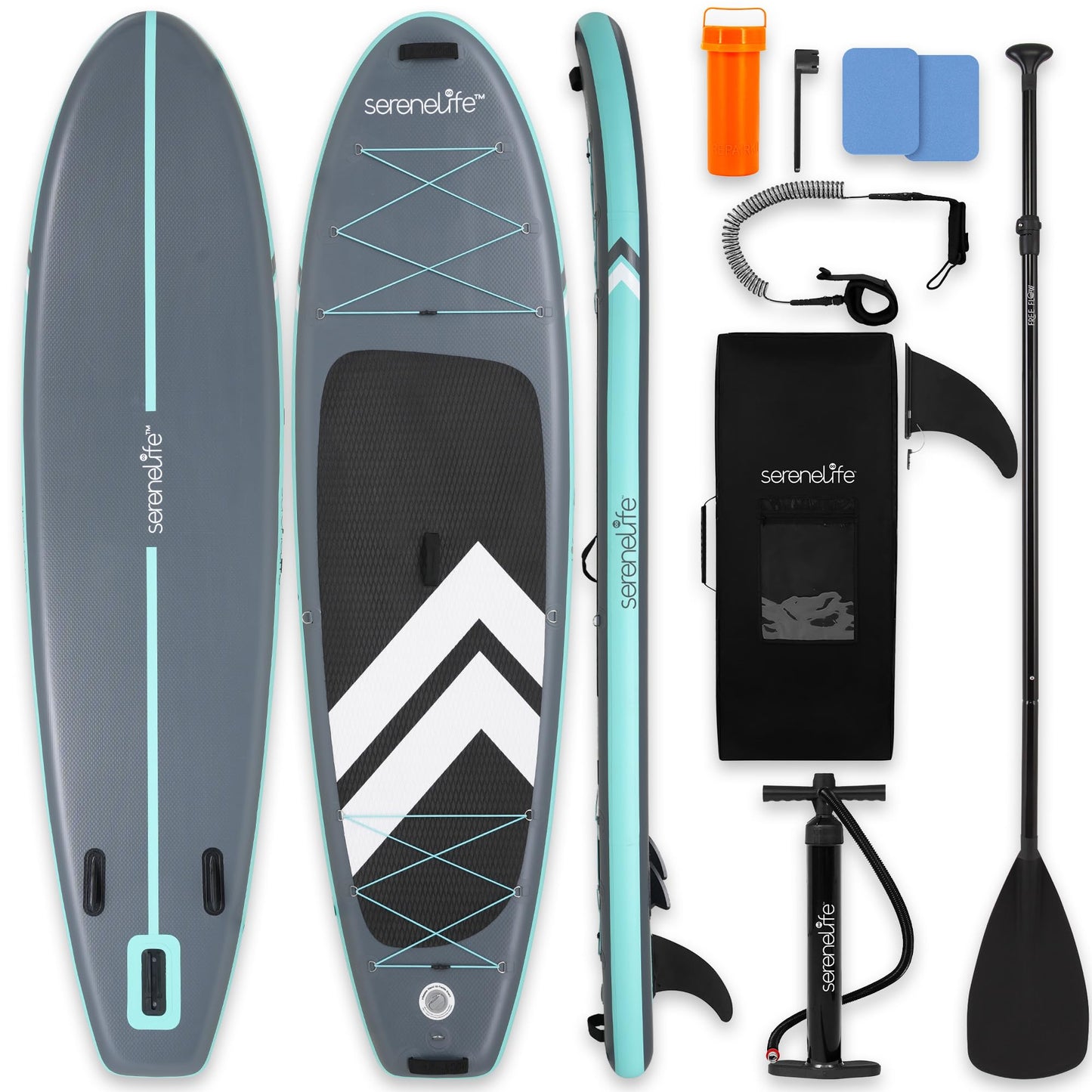 SereneLife 10’ Inflatable Stand Up Paddle Board with Premium SUP Accessories - 33” Wide Stable Design with Non-Slip EVA Deck Pad for Youth and Adults, 350 lbs. Capacity
