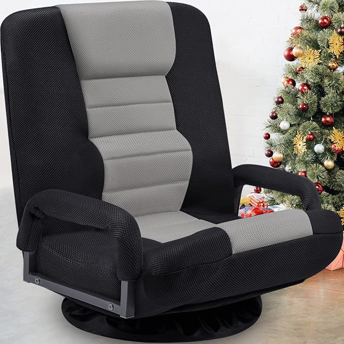 ACIPENSER Swivel Gaming Chair Multipurpose Floor Gaming Chair for Playing Video Games, TV, Reading w/Armrest Lumbar Support & 6 Adjustable Postion Backrest for Adults & Kids,Grey