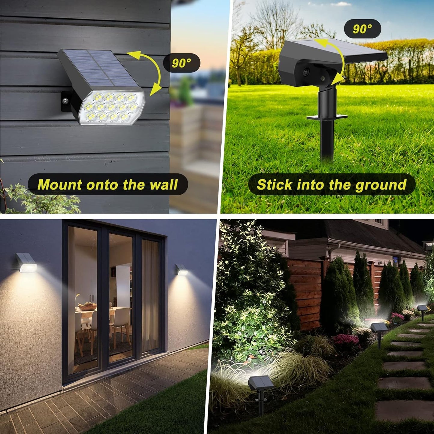 Solar Spot Lights Outdoor Waterproof IP65, [6 Pack/52 LED] 2-in-1 Solar Landscaping Spotlights, 3 Lighting Modes Solar Powered Garden Flood Light for Patio Pathway Driveway Yard Pool (Cool White)