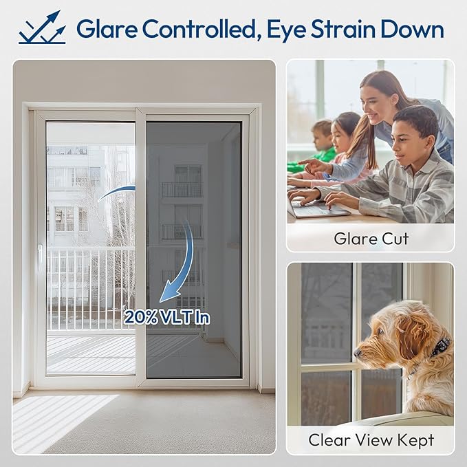 rabbitgoo One Way Window Privacy Film Tint with 3 Tools for Home, Sun Heat UV Blocking Control Reflective Adhesive Mirror Tint See Out Not in Office Door Covering, Silver, 35.4 x 157.5 inches