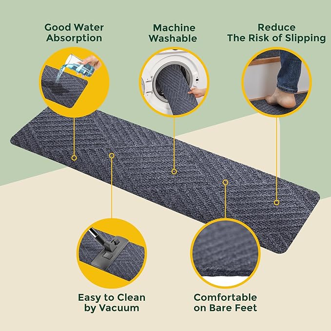 MBIGM 8 X 30inches, 15 in Pack, Non-Slip Carpet Stair Treads Non-Skid Safety Rug Slip Resistant Indoor Runner for Kids Elders and Pets with Reusable Adhesive, Dark Gray Weave