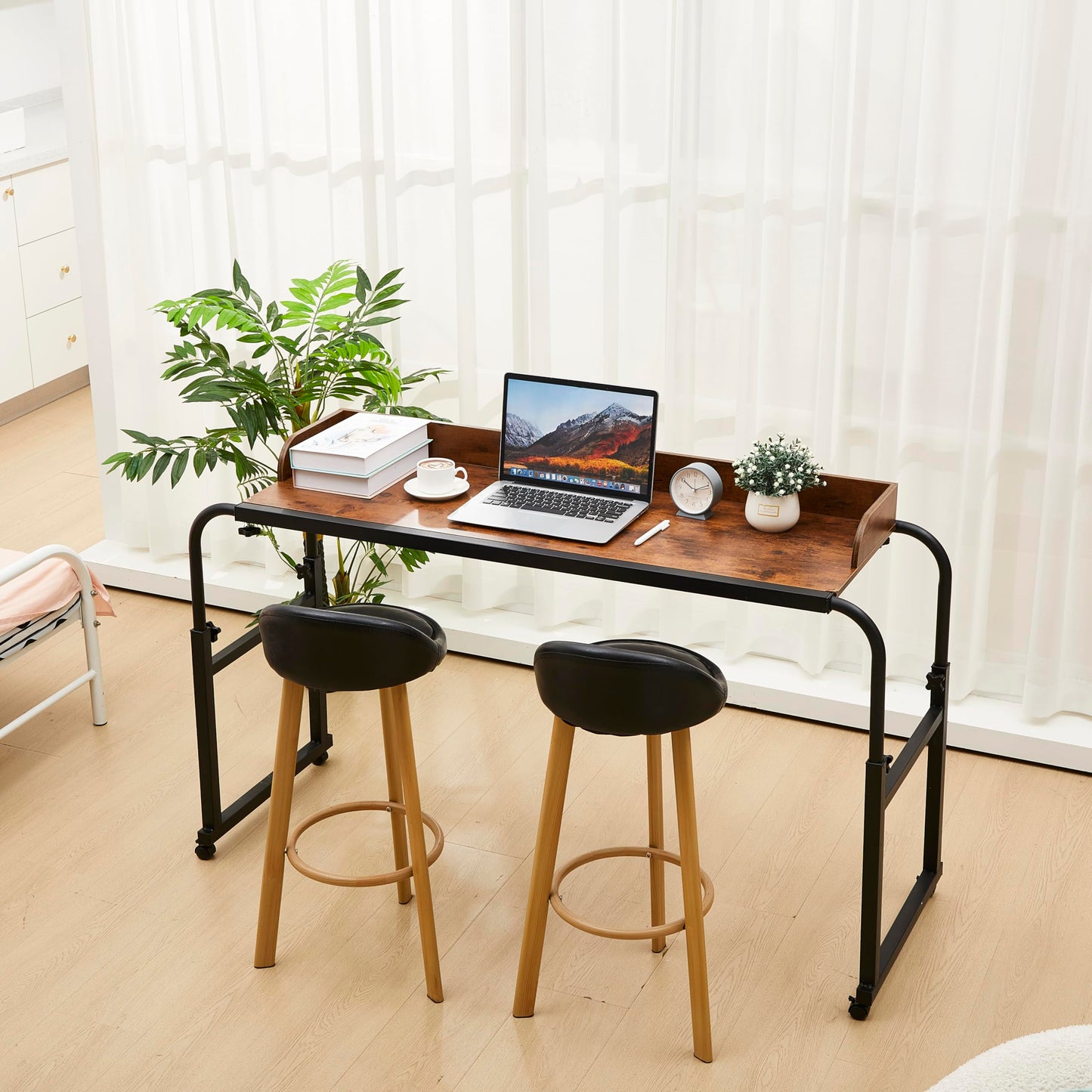 Leinuosen Overbed Table with Wheels Bed Desk Laptop Recliner Table Adjustable Height 55.1-82.7x25.6 x18.1 inches Overbed Laptop Desk for Hospital and Home use