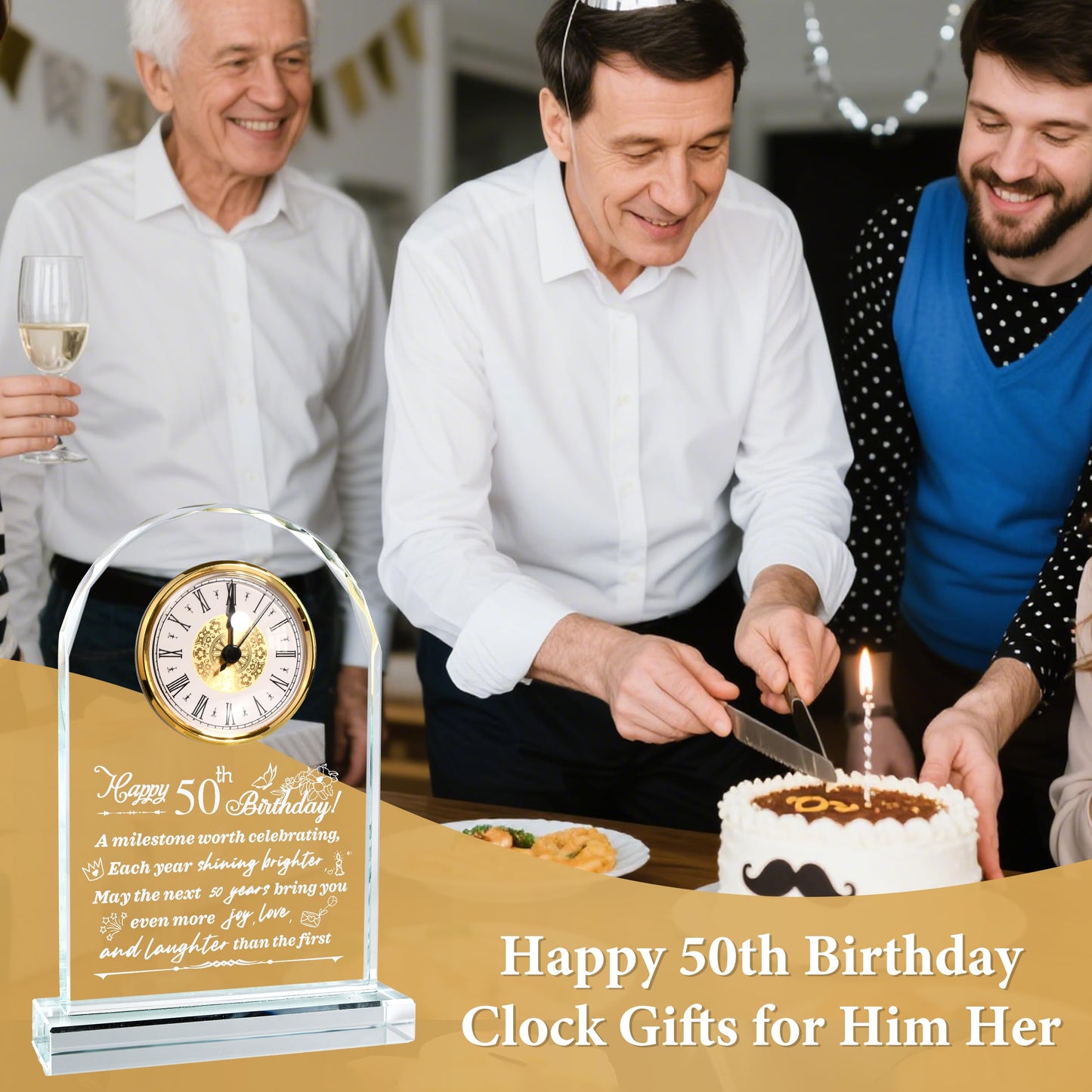 QIANCHANG 50th Birthday Gift for Men and Women, Crystal Roman Numerals Decorated Quartz Clock, for 50 Year Old Women, 50th Birthday Gift for Men