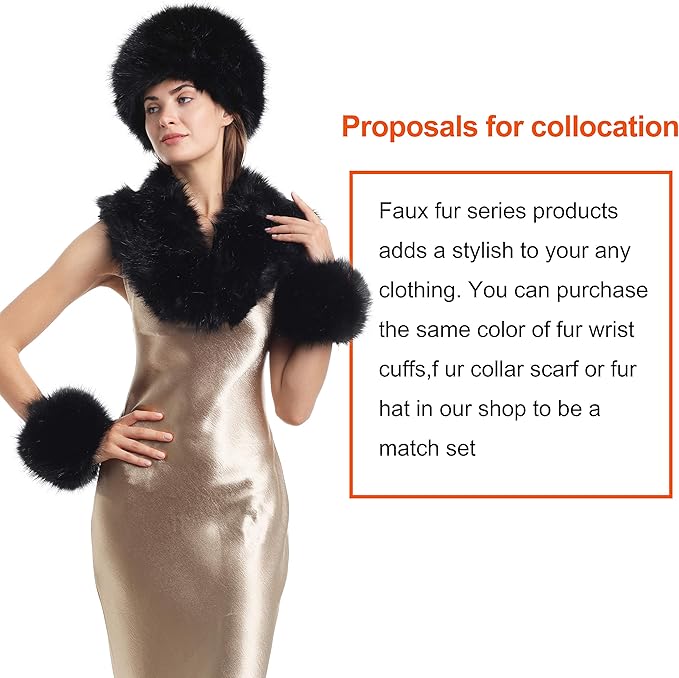 LA CARRIE Women's Faux Fur Hat for Winter with Stretch Cossack Russian Style White Warm Cap