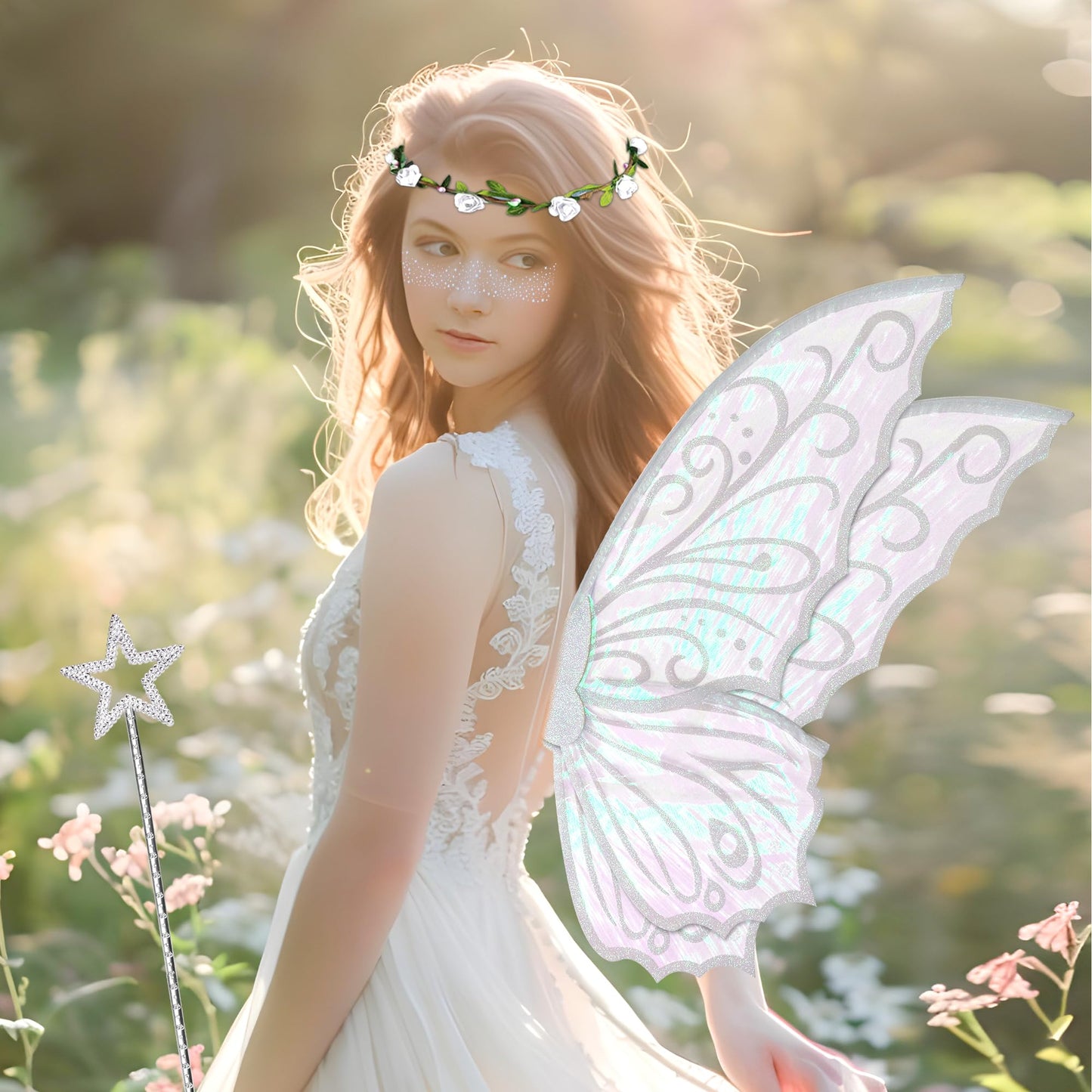 U-Zomir Fairy Wings Costume for Women and Girls, Sparkle Butterfly Angel Wings Halloween Costume Dress up Cosplay Party Favor