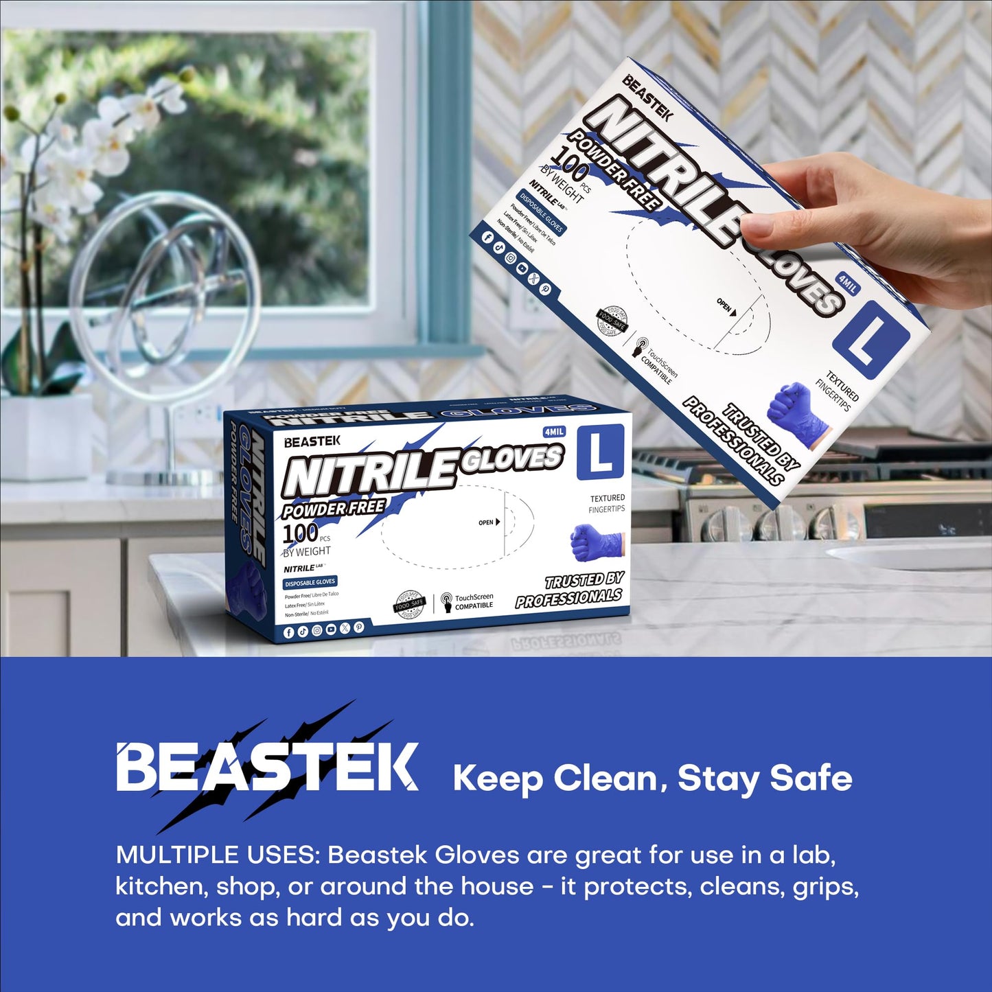 Beastek Nitrile Exam Gloves, 4.0 Mil 100 Pcs Powder-Free Latex-Free Medical Cooking Food-Safe Disposable Gloves, Blue Violet (Small)