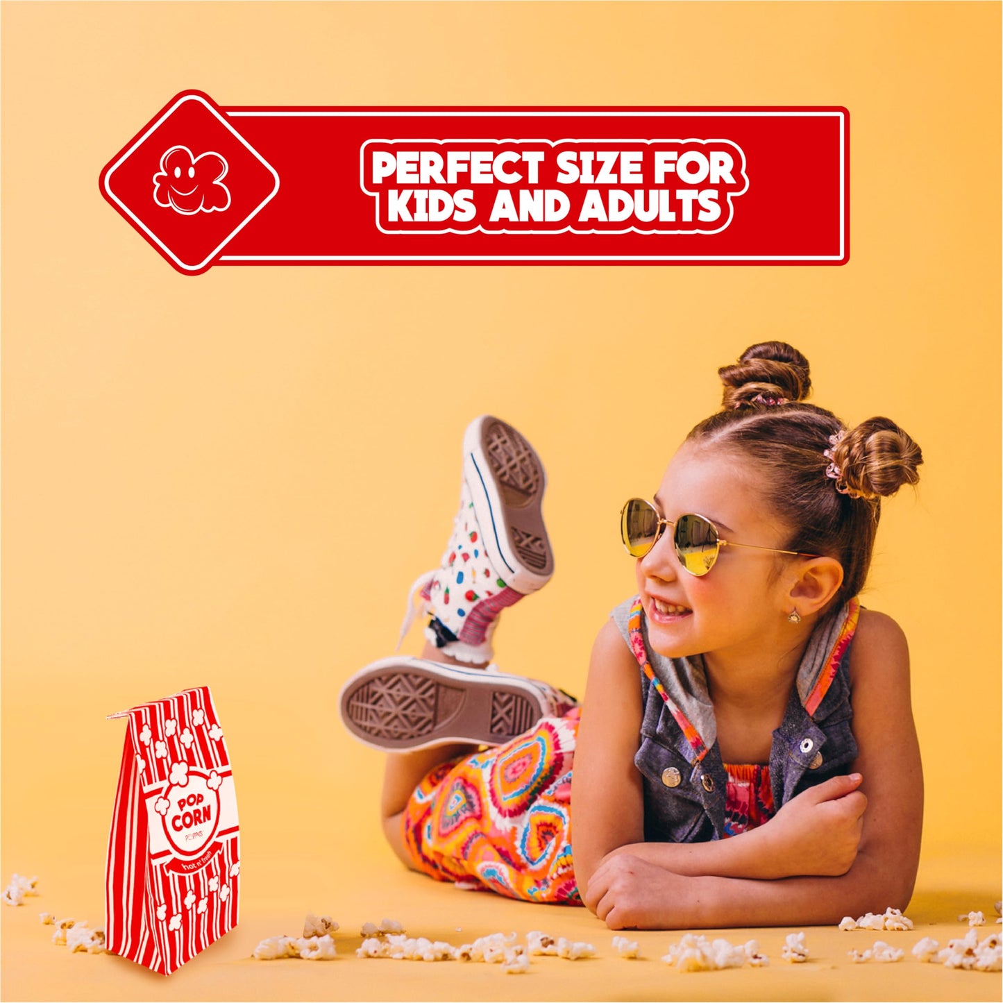 Poppy's Flat Bottom Paper Popcorn Bags – 50 Pack 2 oz Concession-Grade Bags, Popcorn Machine Accessories for Popcorn Bars, Movie Nights, Concessions