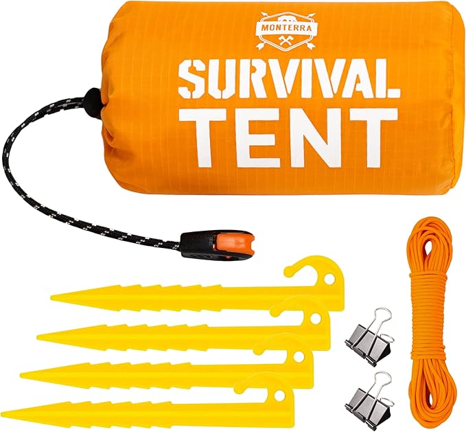 Monterra Emergency Tent, 2 Person Survival Shelter, Thermal Mylar, Waterproof, Outdoor Camping Gear and Equipment, Surviva...