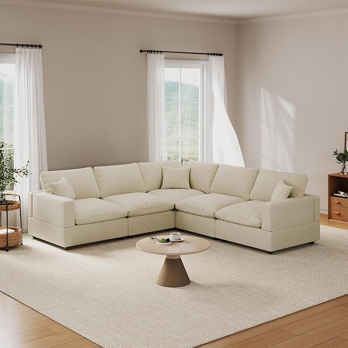 Modular Sectional Sofa Couch for Living Room, Convertible Upholstered Comfy Couches Deep Seat Sofa | Removable & Washable Cushion Covers, Filled with Down Cotton | Free Combination Sleeper Sofa Bed