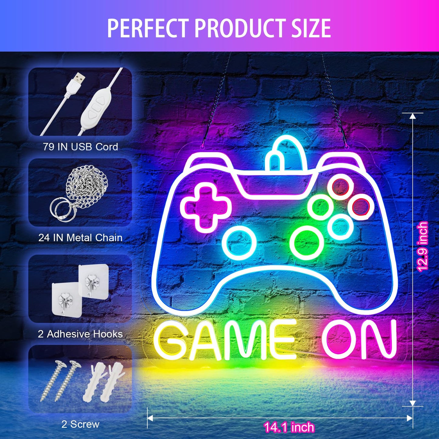 Basaneon Gamer Neon Sign, Dimmable Neon Controller Sign for Gaming Room Decor, USB Powered Gamepad Shaped Gaming Neon Sign for Teen Boys Room Decor - Best Gifts Led Gaming Sign for Teenage Boys Kids
